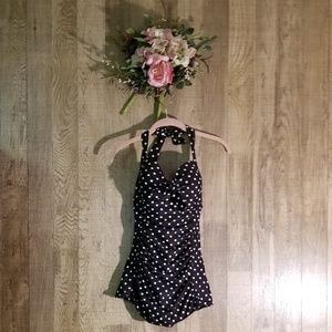 Merona One Piece Swim Suit Black/White Polka